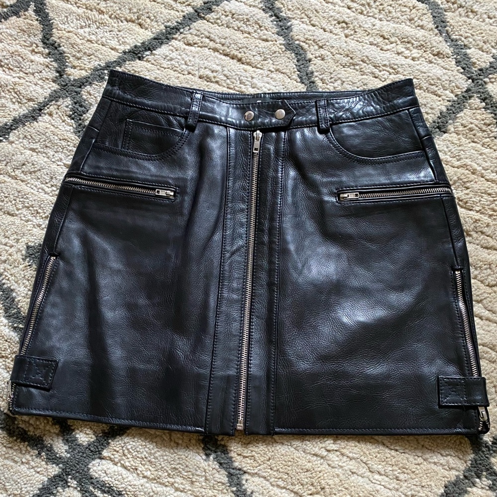 7 For All Mankind Black Leather Biker Skirt Sz 29